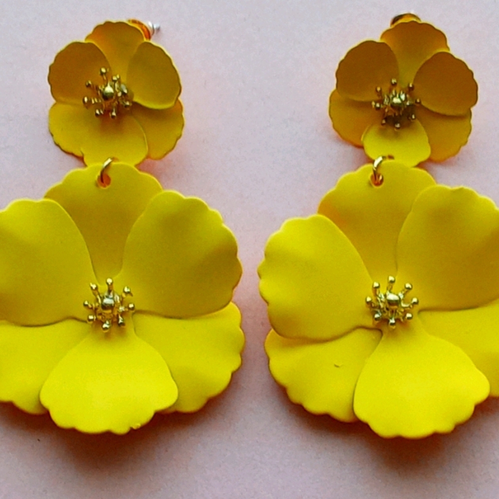 Yellow and red poppy flower earrings